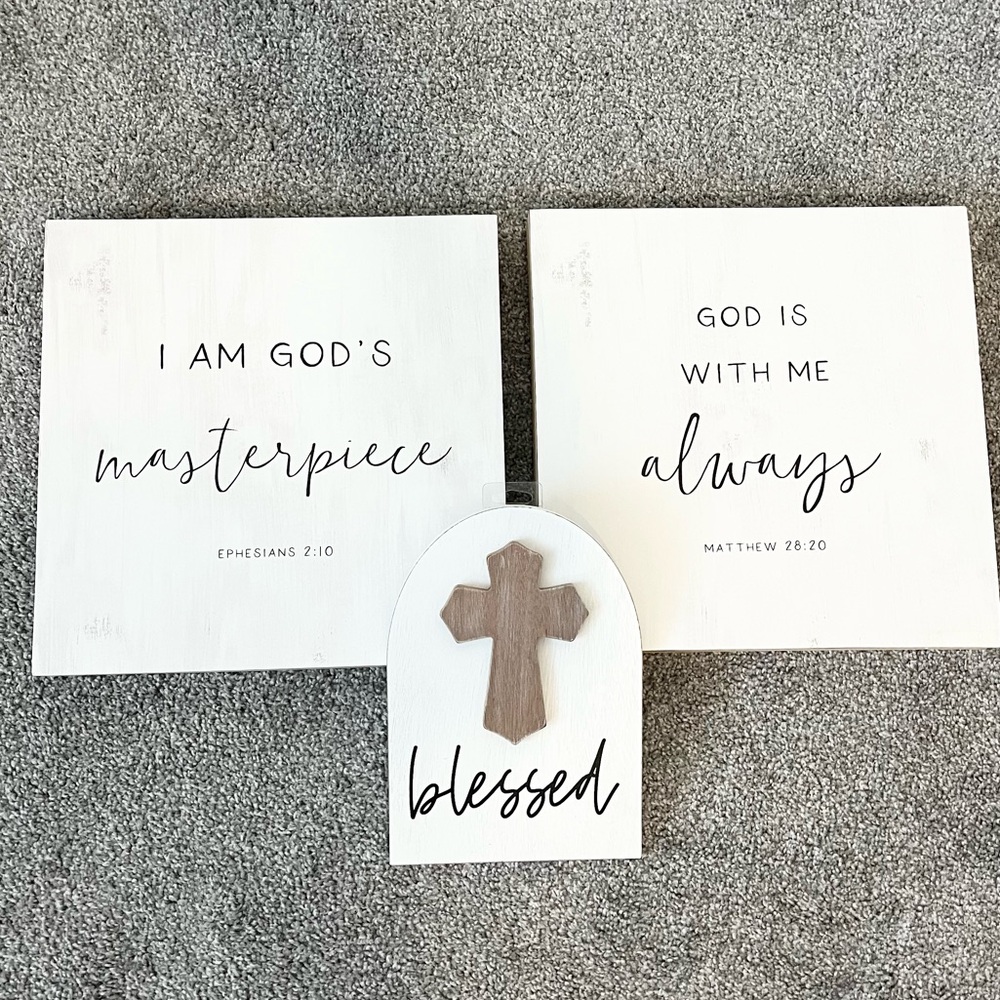 SOLD Religious Wooden Canvas Set